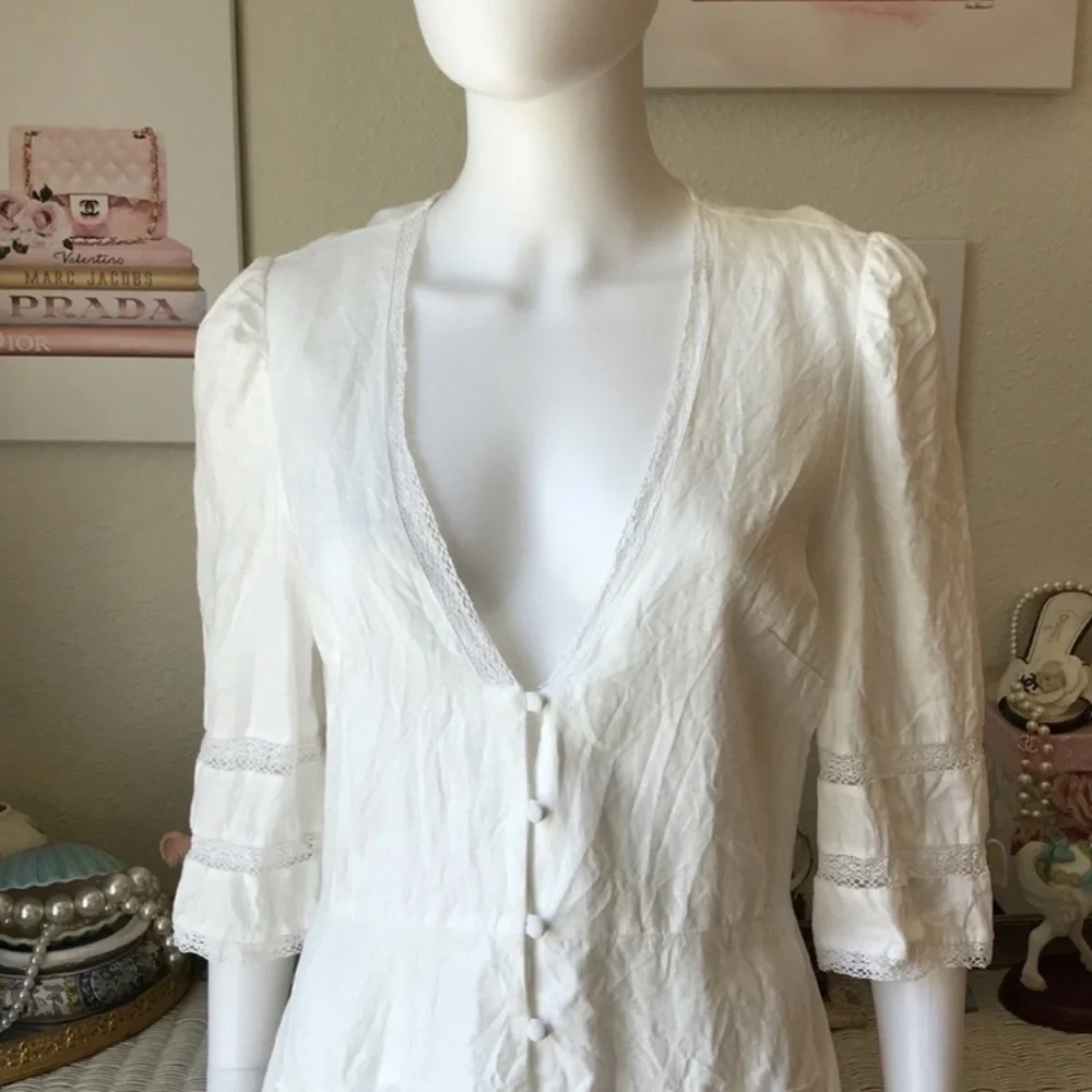 Reformation Eloise 100% linen button front dress white color size 10 - Picture 4 of 11